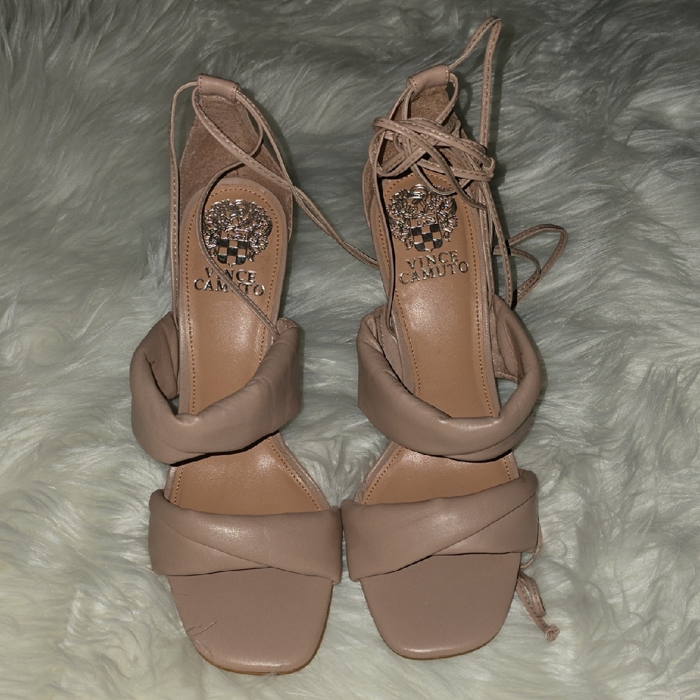 Vince Camuto Tan Heeled Sandals with Block Heel